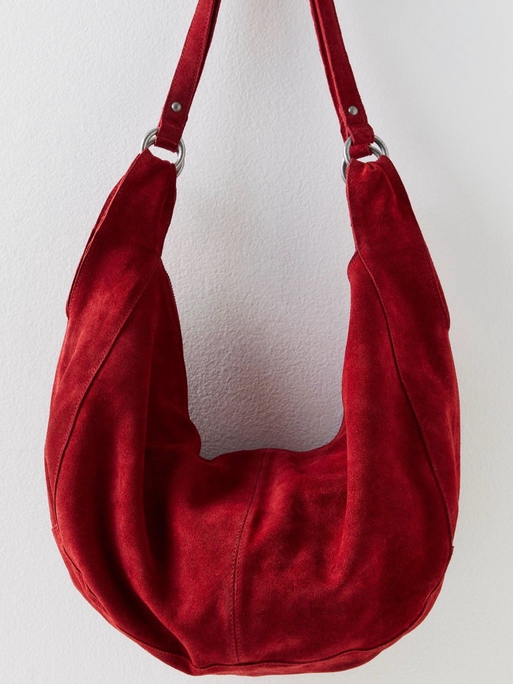 🍓NWT Free People Suede Roma Tote in Garnet With Included Strawberry Bag Charm - Picture 5 of 11